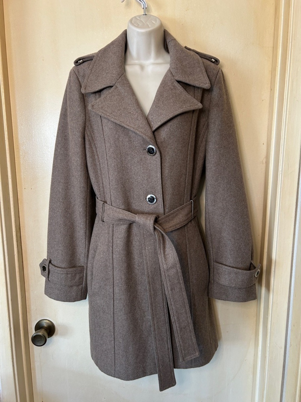 Calvin Klein Taupe Belted Wool-Blend Trench Coat size S/P